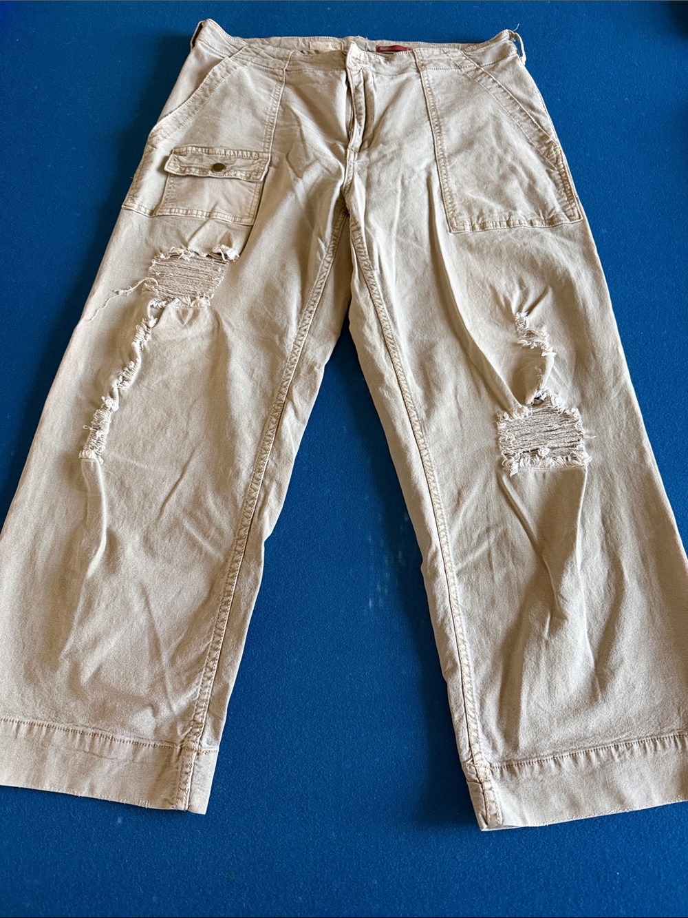 Women’s Distressed Beige Cargo Jeans